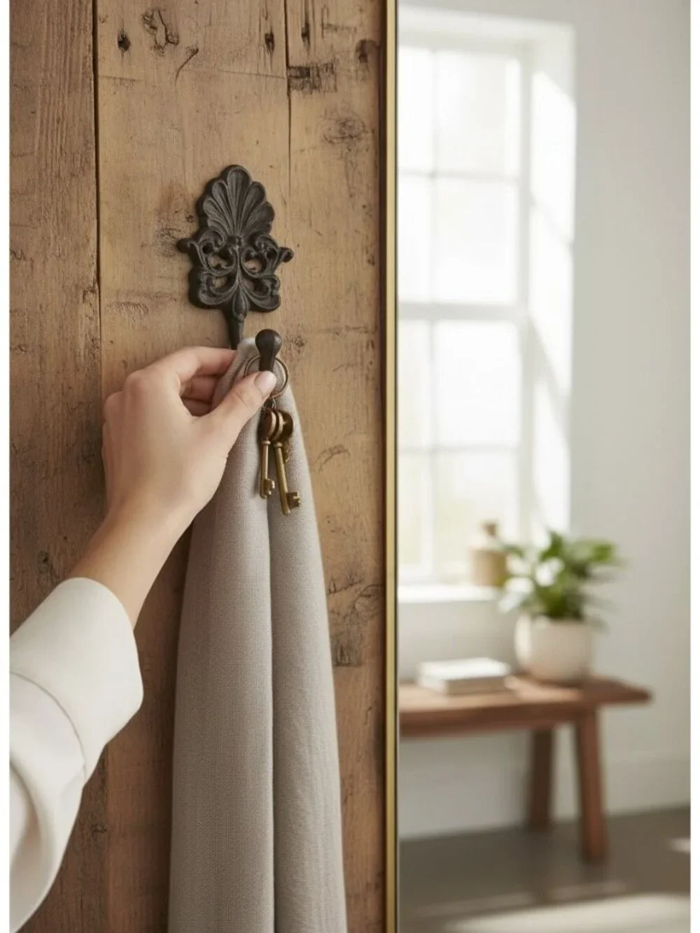 Vintage Decorative Cast Iron Wall Hook With Intricate Scroll Design